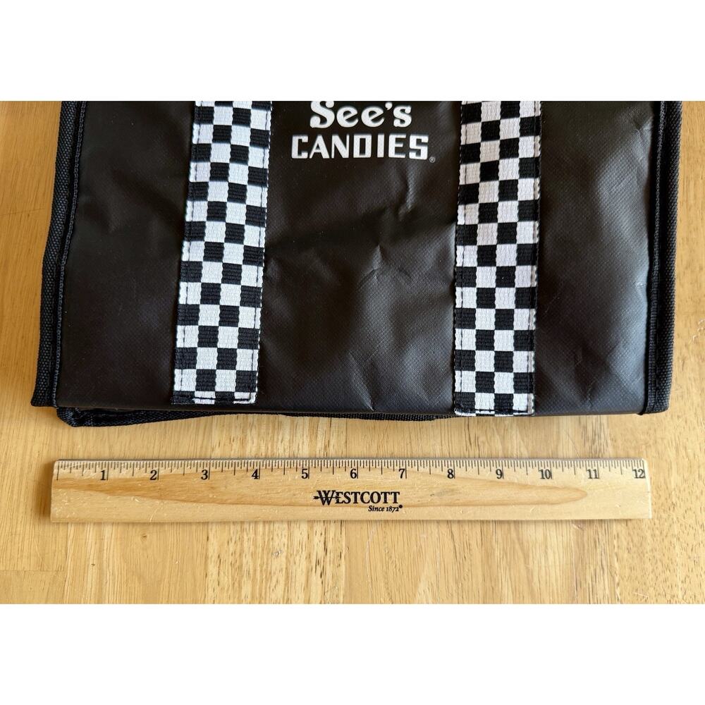 See’s Candy Black Soft Sided Reusable Cooler Zippered Tote Bag/Handle NEW - Picture 3 of 12
